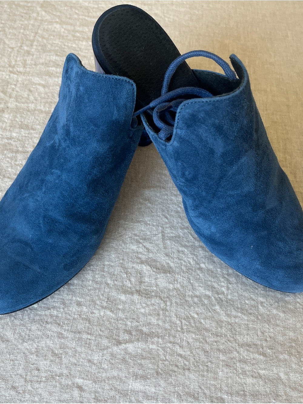 Free People Navy Blue Suede Slip-On Mules with Lucite Heel